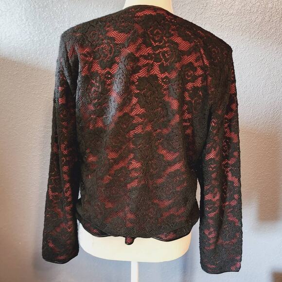 Jones New York Red and black lace Shacket cardigan jacket Size Medium - Picture 3 of 6